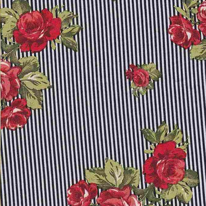 Black Stripe Floral Fabric,100%Polyester